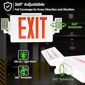 Gruenlich LED Combo Exit Sign, Emergency Light with 2 Adjustable Gruenlich LED Combo Exit Sign, Emergency Light with 2 Adjustable